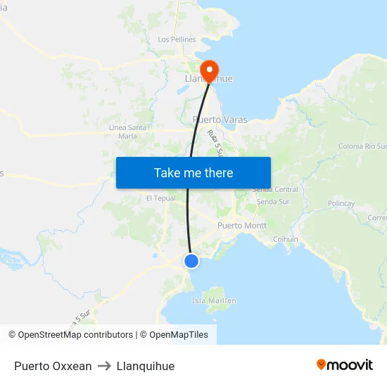 Puerto Oxxean to Llanquihue map