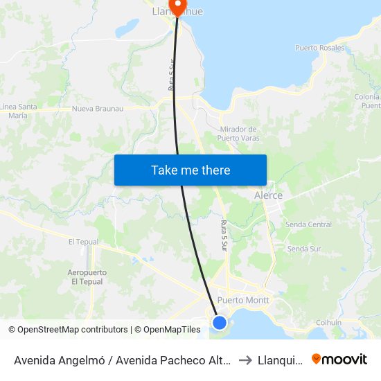 Avenida Angelmó / Avenida Pacheco Altamirano to Llanquihue map