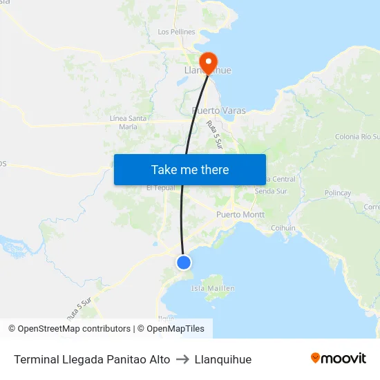 Terminal Llegada Panitao Alto to Llanquihue map