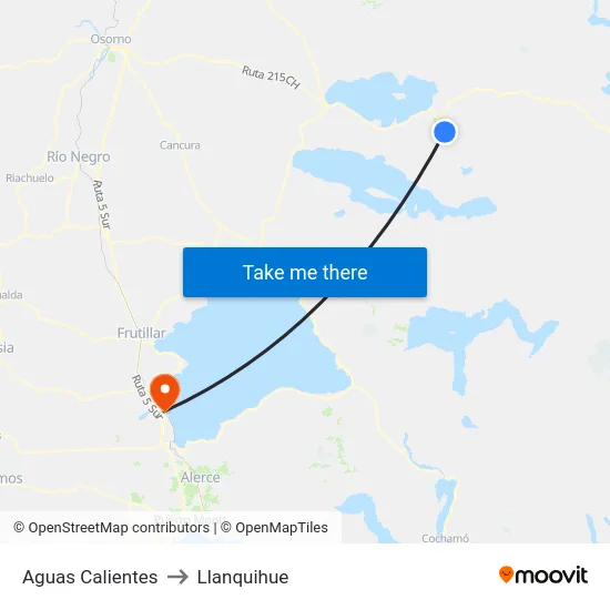 Aguas Calientes to Llanquihue map