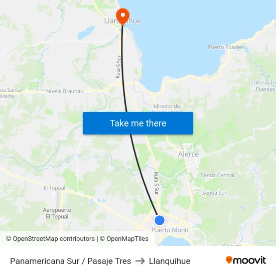 Panamericana Sur / Pasaje Tres to Llanquihue map