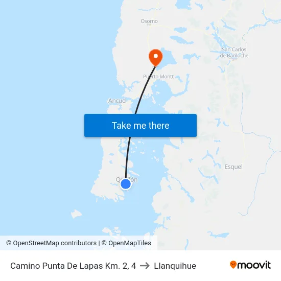 Camino Punta De Lapas Km. 2, 4 to Llanquihue map