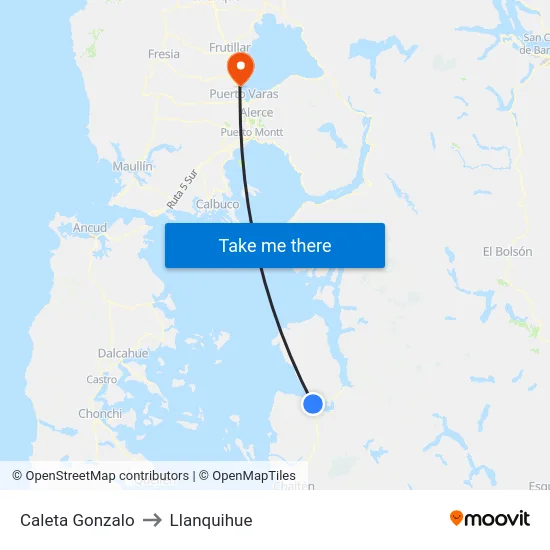 Caleta Gonzalo to Llanquihue map