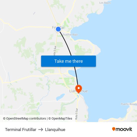 Terminal Frutillar to Llanquihue map