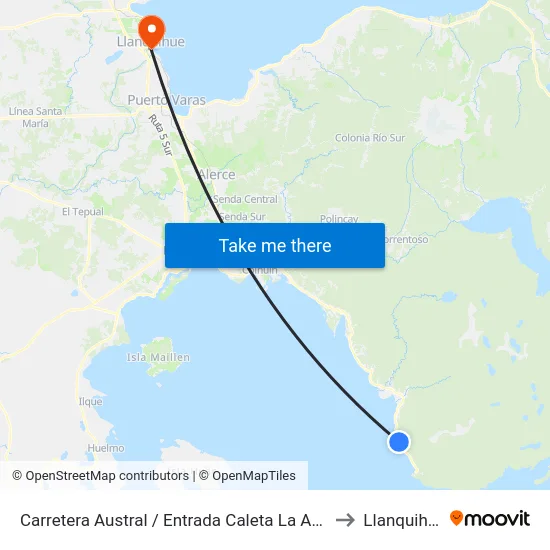 Carretera Austral / Entrada Caleta La Arena to Llanquihue map