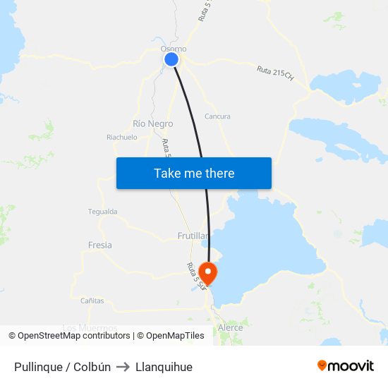 Pullinque / Colbún to Llanquihue map
