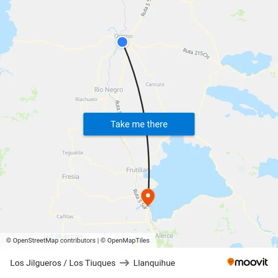 Los Jilgueros / Los Tiuques to Llanquihue map