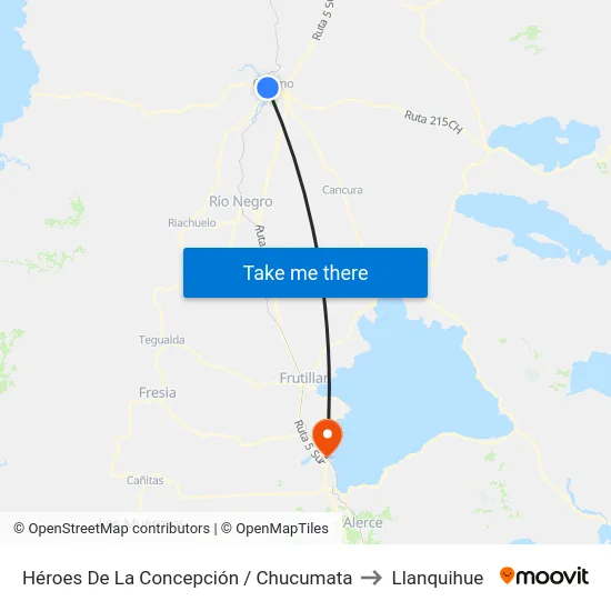 Héroes De La Concepción / Chucumata to Llanquihue map