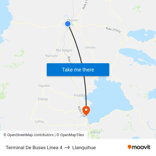Terminal De Buses Línea 4 to Llanquihue map