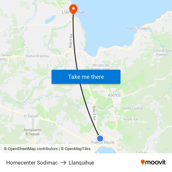 Homecenter Sodimac to Llanquihue map