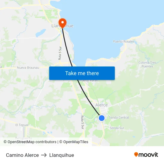 Camino Alerce to Llanquihue map