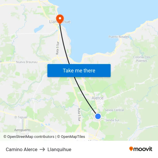 Camino Alerce to Llanquihue map