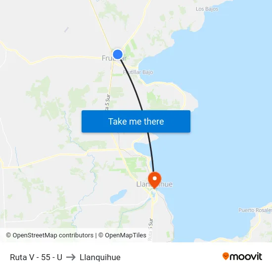 Ruta V - 55 - U to Llanquihue map
