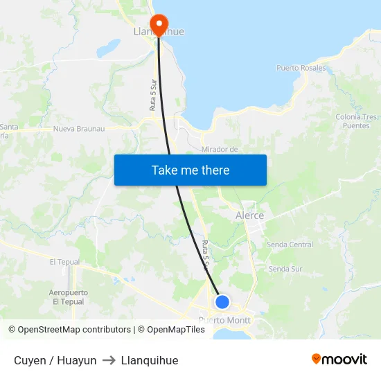 Cuyen / Huayun to Llanquihue map