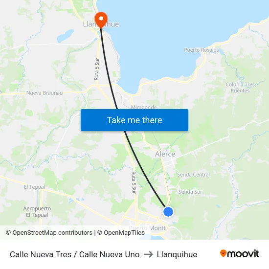 Calle Nueva Tres / Calle Nueva Uno to Llanquihue map