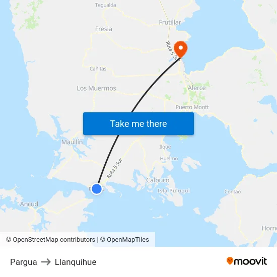Pargua to Llanquihue map