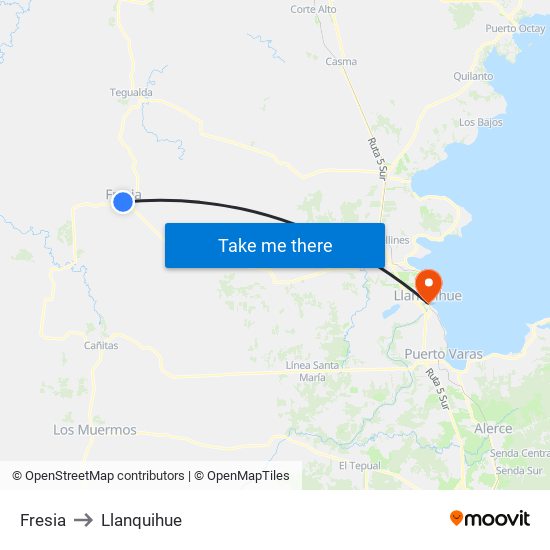 Fresia to Llanquihue map