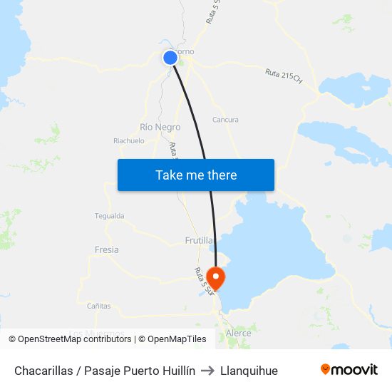 Chacarillas / Pasaje Puerto Huillín to Llanquihue map