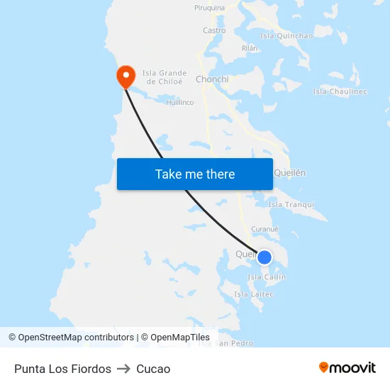 Punta Los Fiordos to Cucao map