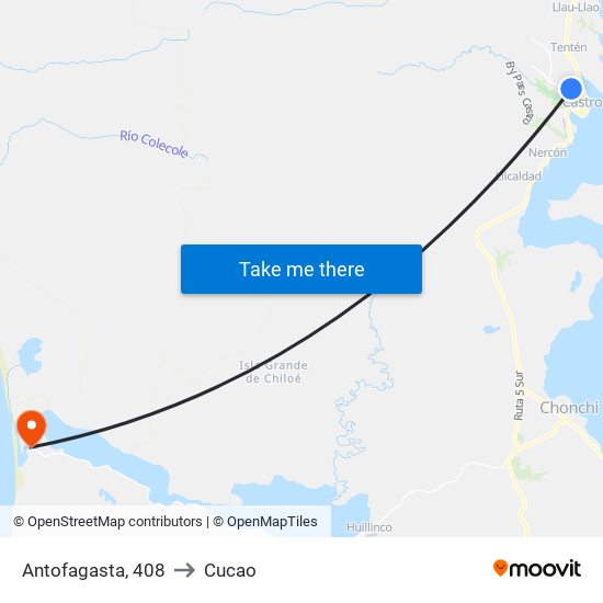 Antofagasta, 408 to Cucao map