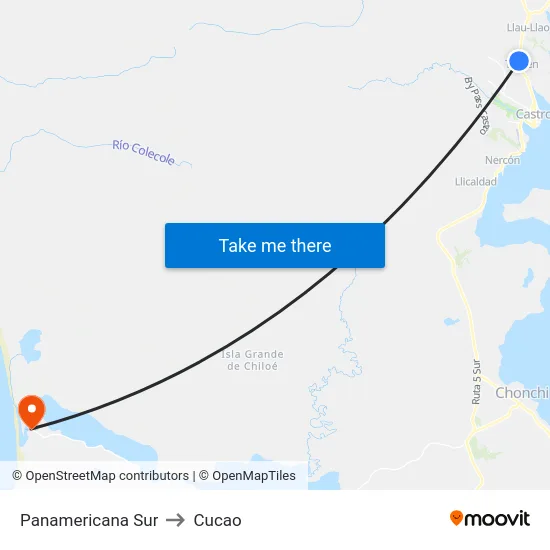 Panamericana Sur to Cucao map