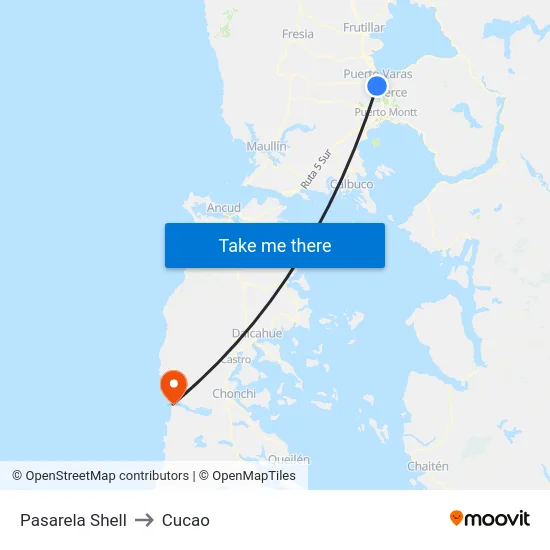 Pasarela Shell to Cucao map