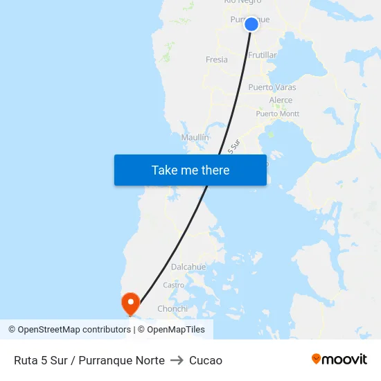 Ruta 5 Sur / Purranque Norte to Cucao map