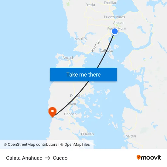Caleta Anahuac to Cucao map