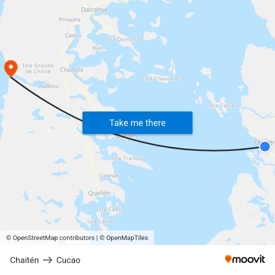 Chaitén to Cucao map