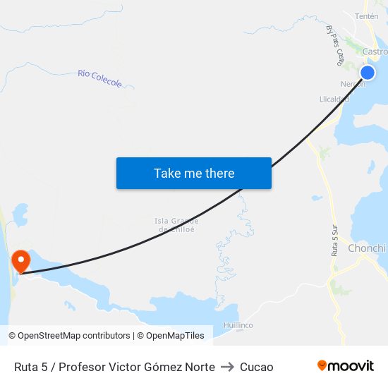 Ruta 5 / Profesor Victor Gómez Norte to Cucao map