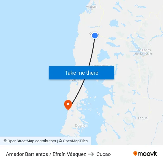 Amador Barrientos / Efraín Vásquez to Cucao map