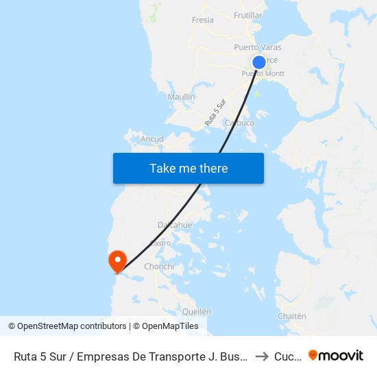 Ruta 5 Sur / Empresas De Transporte J. Bustamante to Cucao map