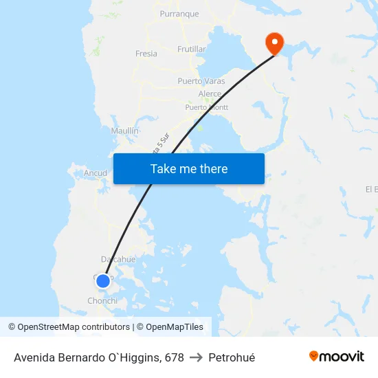 Avenida Bernardo O`Higgins, 678 to Petrohué map