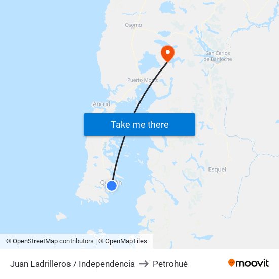 Juan Ladrilleros / Independencia to Petrohué map