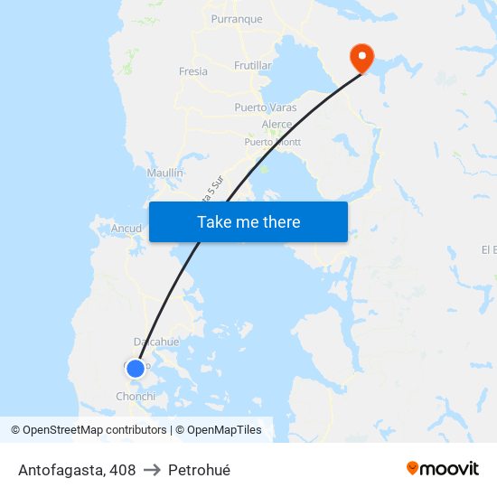 Antofagasta, 408 to Petrohué map