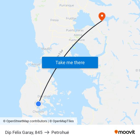 Dip Félix Garay, 845 to Petrohué map
