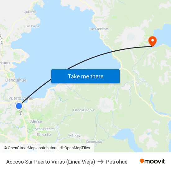 Acceso Sur Puerto Varas (Línea Vieja) to Petrohué map
