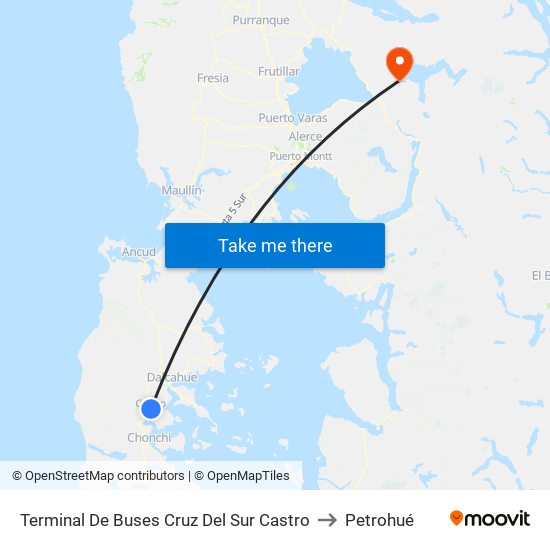 Terminal De Buses Cruz Del Sur Castro to Petrohué map
