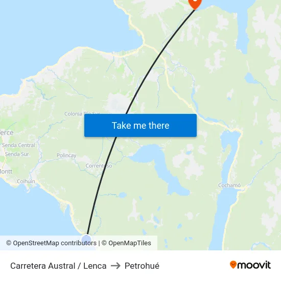 Carretera Austral / Lenca to Petrohué map