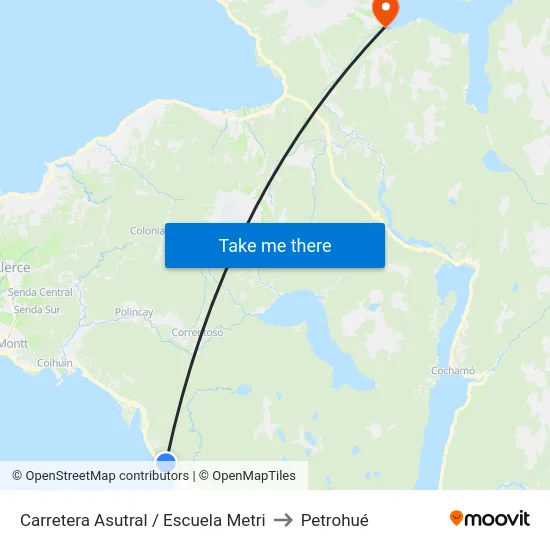 Carretera Asutral / Escuela Metri to Petrohué map