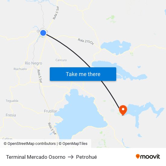 Terminal Mercado Osorno to Petrohué map