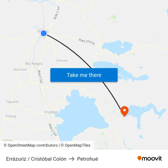 Errázuriz / Cristóbal Colón to Petrohué map