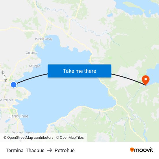 Terminal Thaebus to Petrohué map