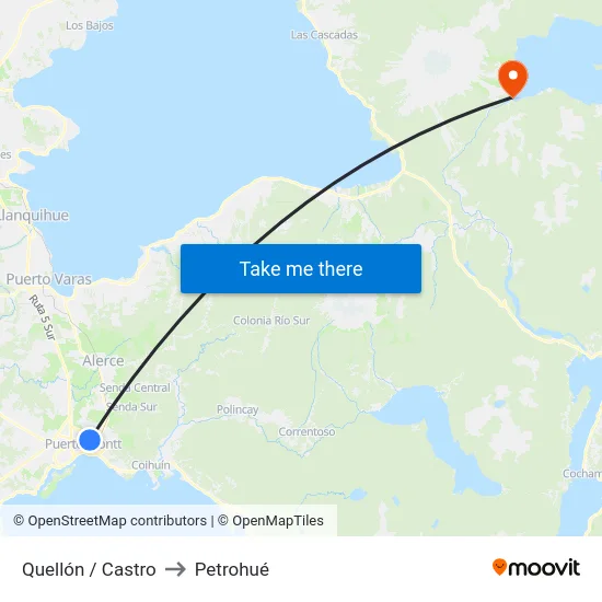Quellón / Castro to Petrohué map