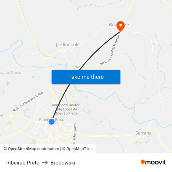 Ribeirão Preto to Brodowski map