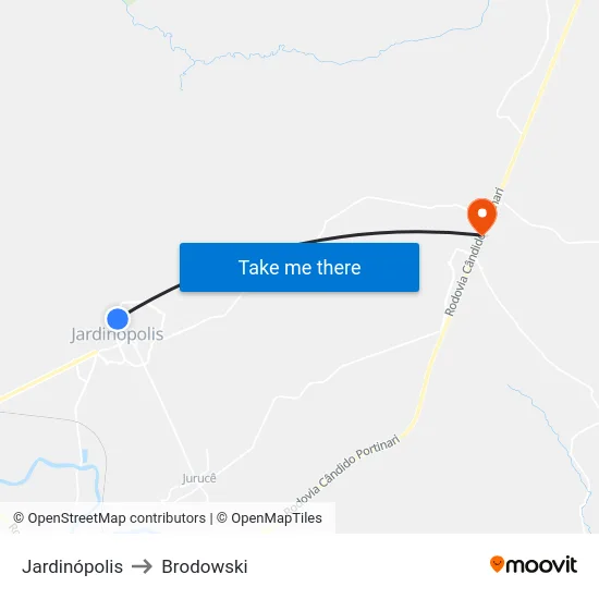 Jardinópolis to Brodowski map