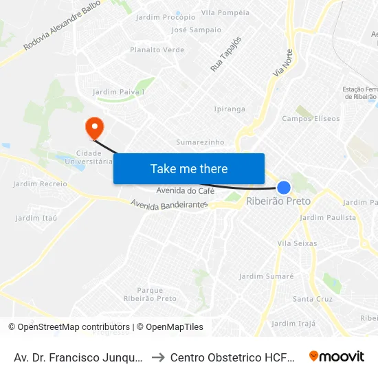 Av. Dr. Francisco Junqueira to Centro Obstetrico HCFMRP map