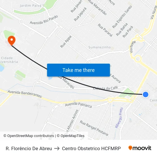 R. Florêncio De Abreu to Centro Obstetrico HCFMRP map