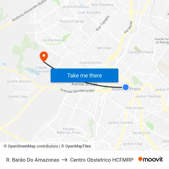 R. Barão Do Amazonas to Centro Obstetrico HCFMRP map