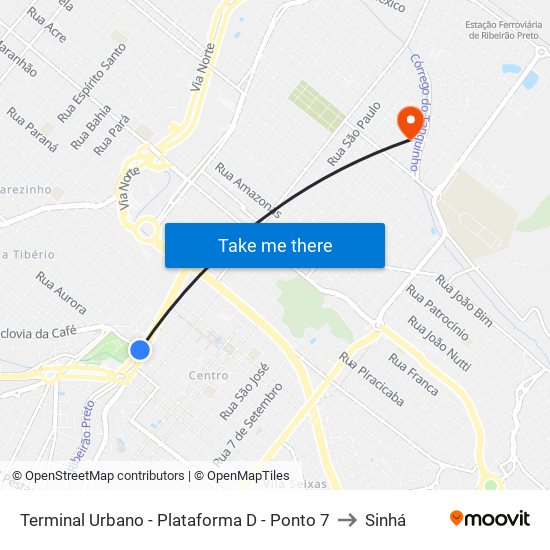Terminal Urbano - Plataforma D - Ponto 7 to Sinhá map